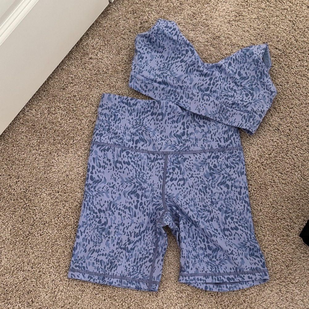 Athleta purple print and elation shorts and purple print solace bra!